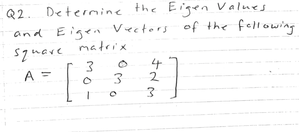 Determine The Eigen Values Q2 And Eigen Vectors Matrix Square A 3 3 Ow Fdm 4 2 3 Of The Following 1