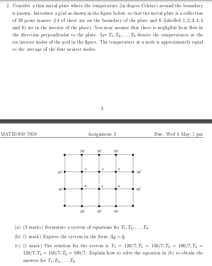 2 Consider A Thin Metal Plate Where The Temperature In Degree Celsius Around The Boundary Is Known Introduce A Grid 1