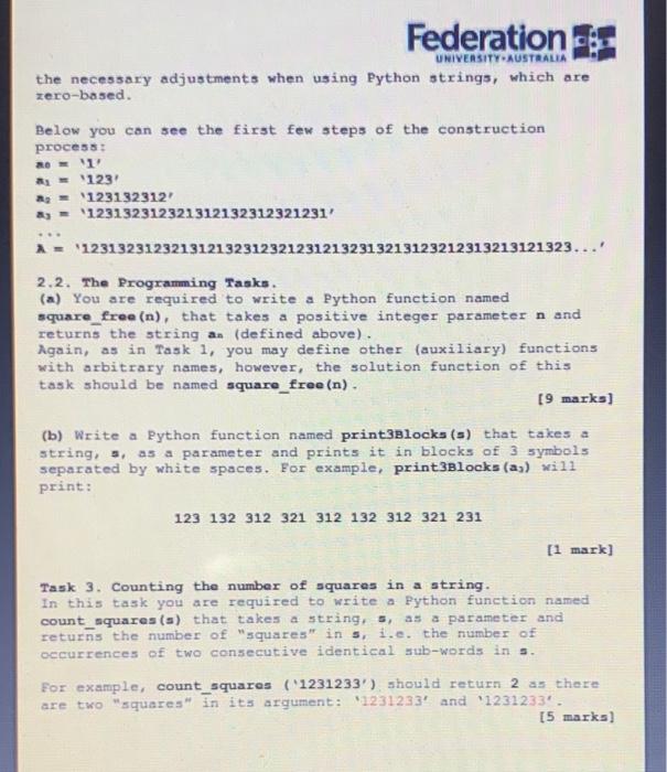 Federation University Australia Itech1400 Fundamentals Of Programming Assignment 1 Thue Morse Sequences Overview In Th 4