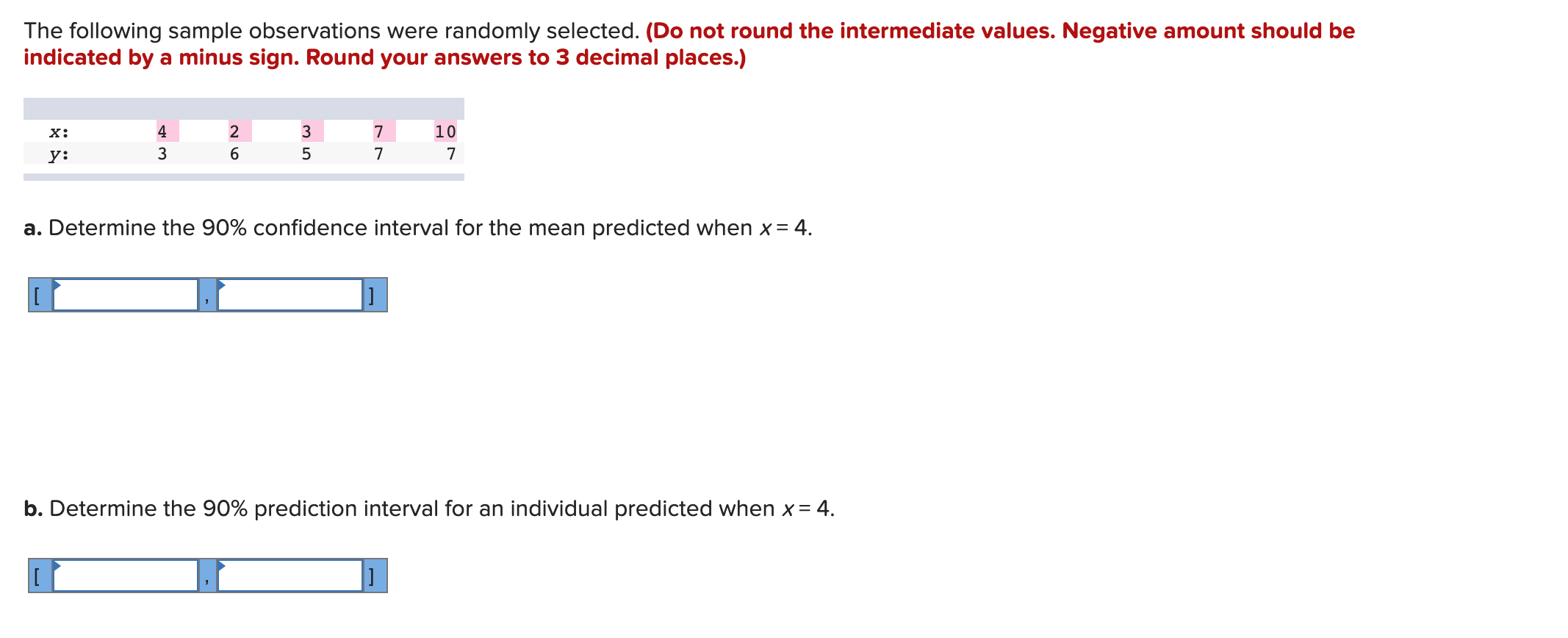 The Following Sample Observations Were Randomly Selected Do Not Round The Intermediate Values Negative Amount Should 1