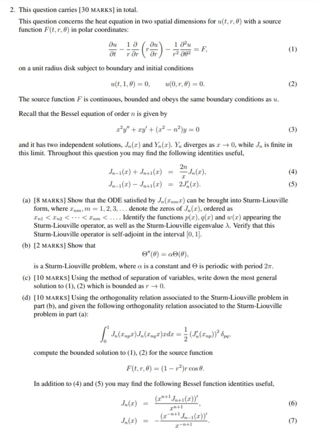2 This Question Carries 30 Marks In Total This Question Concerns The Heat Equation In Two Spatial Dimensions For U T 1