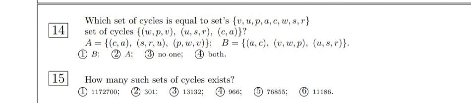 14 15 Which Set Of Cycles Is Equal To Set S V U P A C W S R Set Of Cycles W P V U S R C A A 1