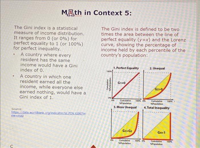 Math In Context 5 U The Gini Index Is A Statistical Measure Of Income Distribution It Ranges From 0 Or 0 For Perfec 1