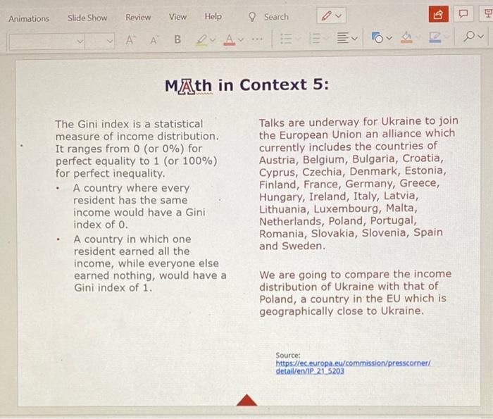 Math In Context 5 U The Gini Index Is A Statistical Measure Of Income Distribution It Ranges From 0 Or 0 For Perfec 2