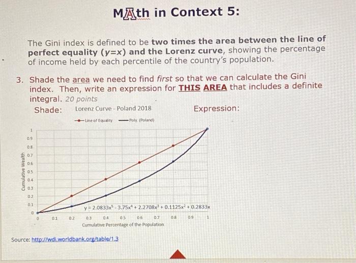 Math In Context 5 U The Gini Index Is A Statistical Measure Of Income Distribution It Ranges From 0 Or 0 For Perfec 3