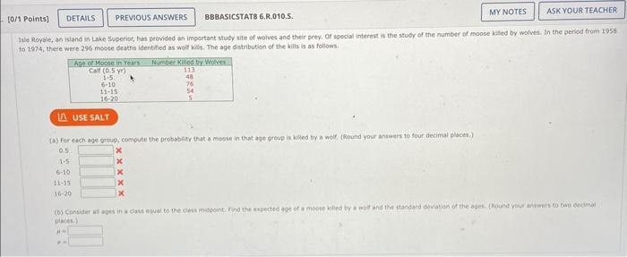 0 1 Points Details Previous Answers Bbbasicstats 6 R 010 5 My Notes Ask Your Teacher Isle Royale An Island In Lake S 1