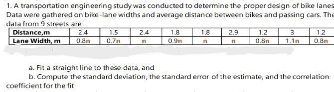 1 A Transportation Engineering Study Was Conducted To Determine The Proper Design Of Bike Lanes Data Were Gathered On B 1
