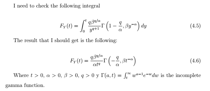 I Need To Check The Following Integral Fy T 9 4t 1 2 By A Dy 939 A R Y9 1 4 5 The Result That I Should Get Is T 1