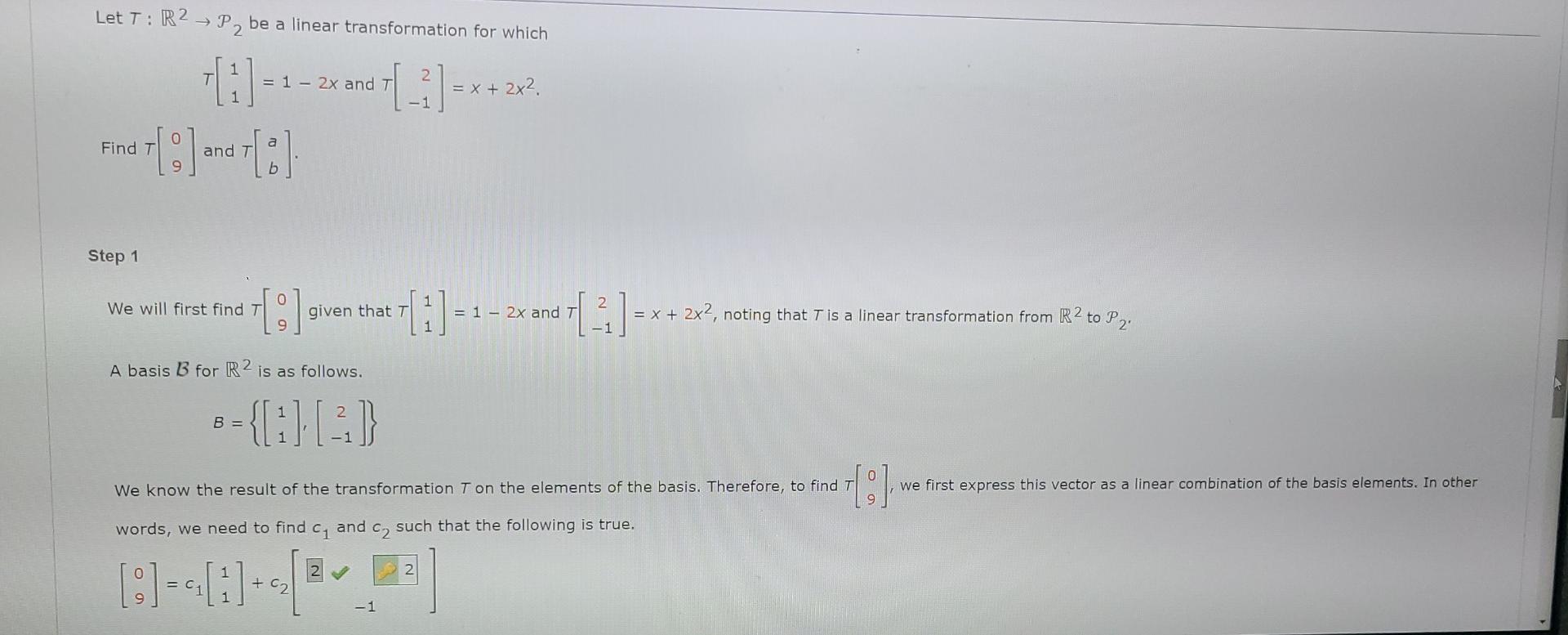 Let T R2 P Be A Linear Transformation For Which 12x And T Find T And 2 We Will First Fi 1