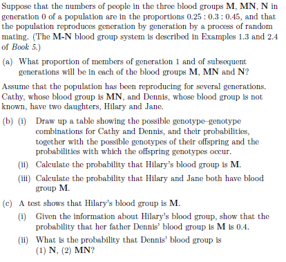 Suppose That The Numbers Of People In The Three Blood Groups M Mn N In Generation 0 Of A Population Are In The Proport 1