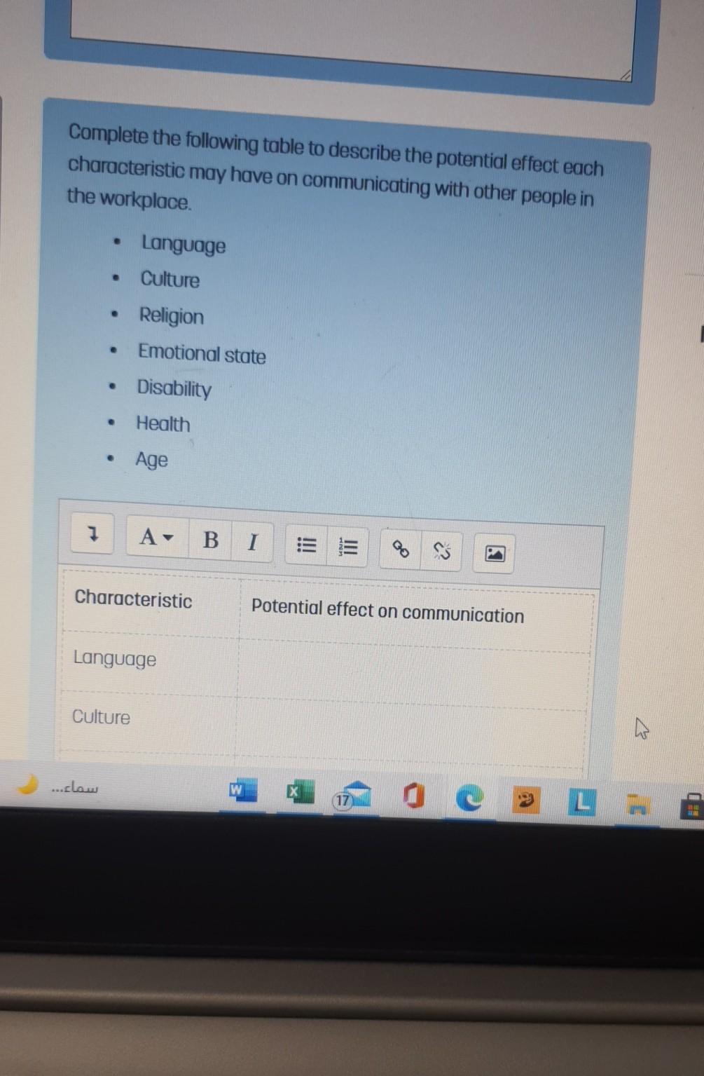 Complete The Following Table To Describe The Potential Effect Each Characteristic May Have On Communicating With Other P 1