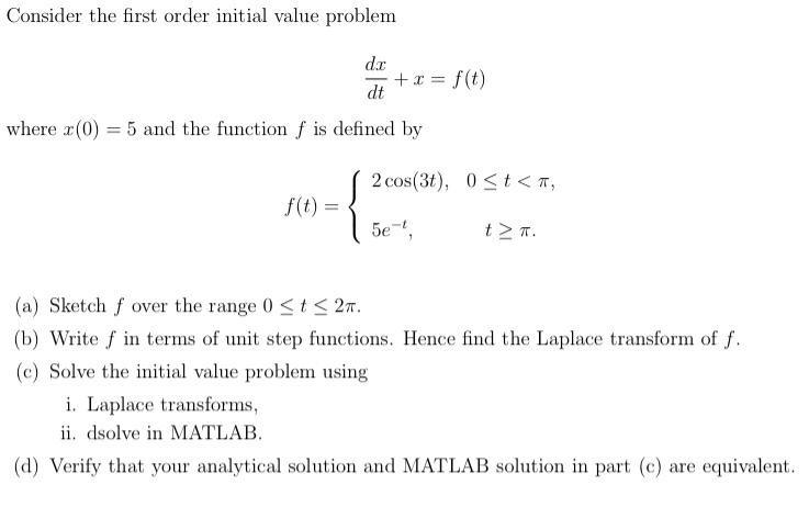Consider The First Order Initial Value Problem Dx Dt Where X 0 5 And The Function F Is Defined By 2 Cos 3t 0 T T F 1