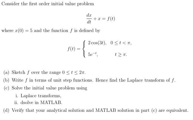 Consider The First Order Initial Value Problem Dx Dt Where X 0 5 And The Function F Is Defined By 2 Cos 3t 0 T T F 1