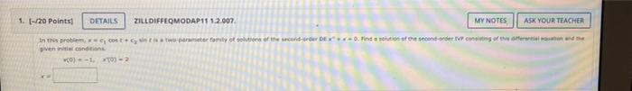 1 20 Points Details Zilldiffeqmodap11 1 2 007 In This Problem Wc Cost Cy Sien Is A Two Parameter Family Of Solut 1