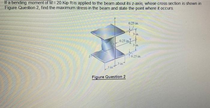 If A Bending Moment Of M 20 Kip Ft Is Applied To The Beam About Its Z Axis Whose Cross Section Is Shown In Figure Quest 1