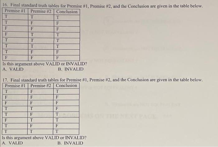 16 Final Standard Truth Tables For Premise 1 Premise 2 And The Conclusion Are Given In The Table Below Premise 1 1