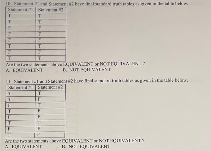 10 Statement 1 And Statement 2 Have Final Standard Truth Tables As Given In The Table Below Statement 1 Statement 1