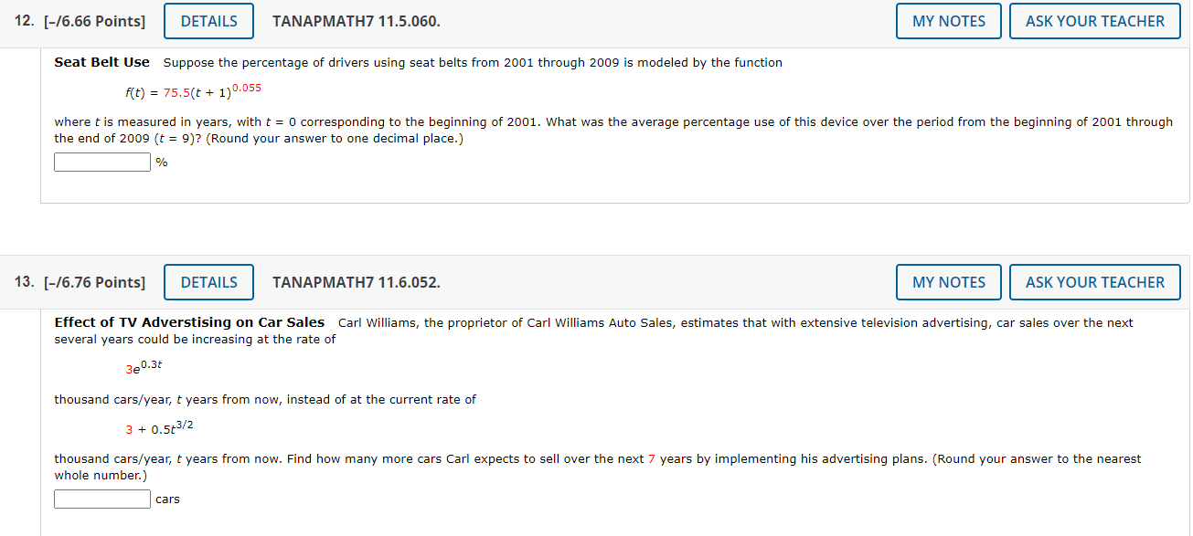 12 6 66 Points Details Tanapmath7 11 5 060 My Notes Ask Your Teacher Seat Belt Use Suppose The Percentage Of Drive 1