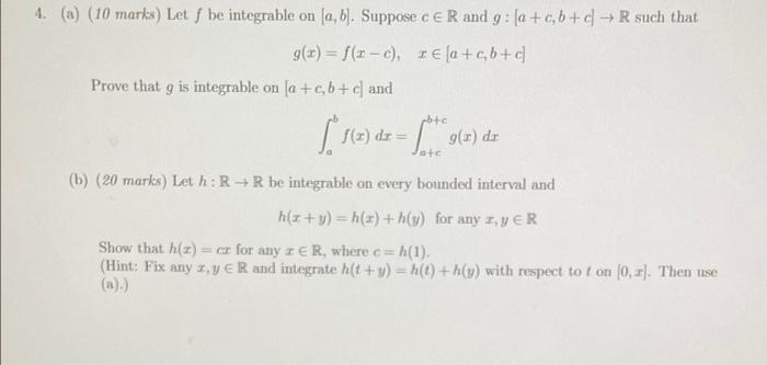 4 A 10 Marks Let F Be Integrable On A B Suppose C Er And G A C B C R Such That G X F X C Rela B C P 1