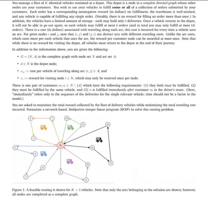 You Manage A Fleet Of K Identical Vehicles Stationed At A Depot This Depot Is A Node In A Complete Directed Graph Whose 1