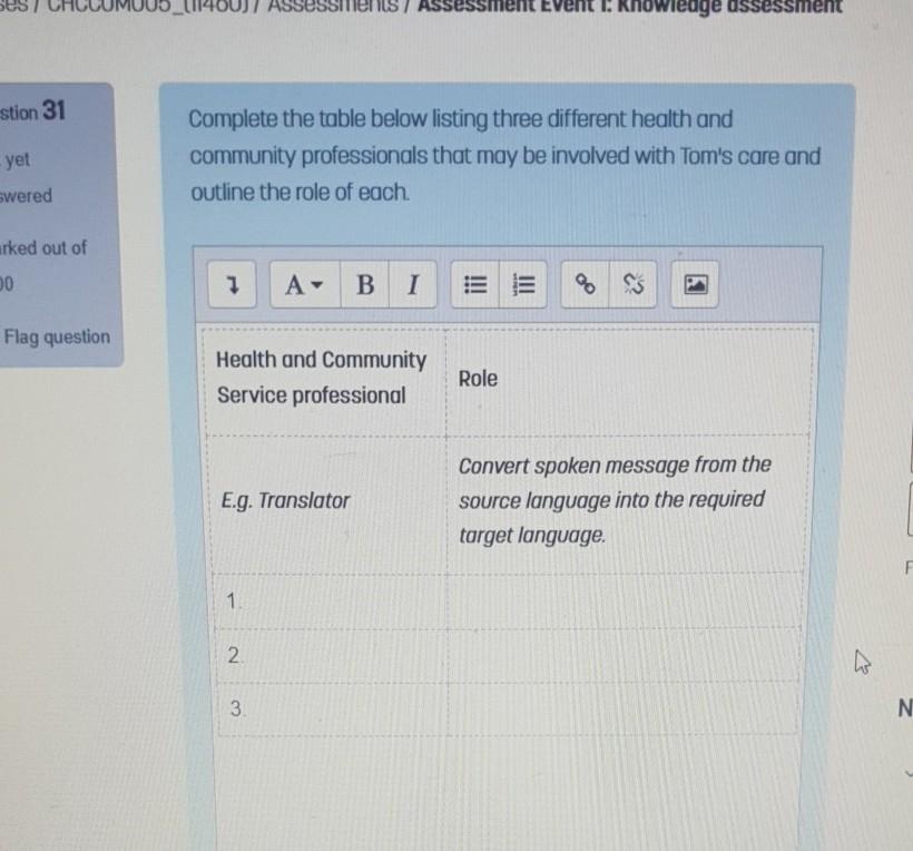 Sess Assessment Event E Knowledge Assessment Stion 31 Yet Complete The Table Below Listing Three Different Health And 1