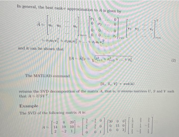 The Svd Decomposition And Image Compression In This Laboratory Session We Will Learn How To 1 Find The Svd Decompositio 4