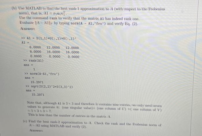 The Svd Decomposition And Image Compression In This Laboratory Session We Will Learn How To 1 Find The Svd Decompositio 9