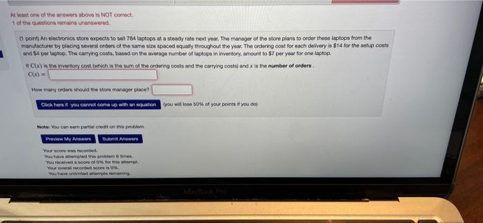 At Least One Of The Answers Above Is Not Correct 1 Of The Questions Remains Unanswered 1 Point An Electronics Store 1