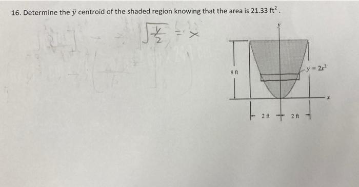 16 Determine The Y Centroid Of The Shaded Region Knowing That The Area Is 21 33 Ft J 8 A 2a 2a 2a 2r 1