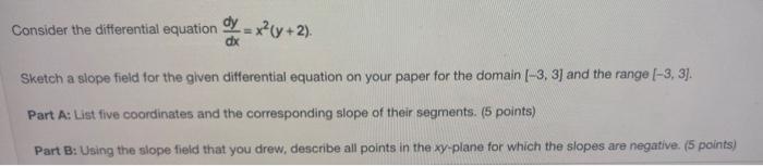 Consider The Differential Equation X Y 2 Sketch A Slope Field For The Given Differential Equation On Your Paper F 1