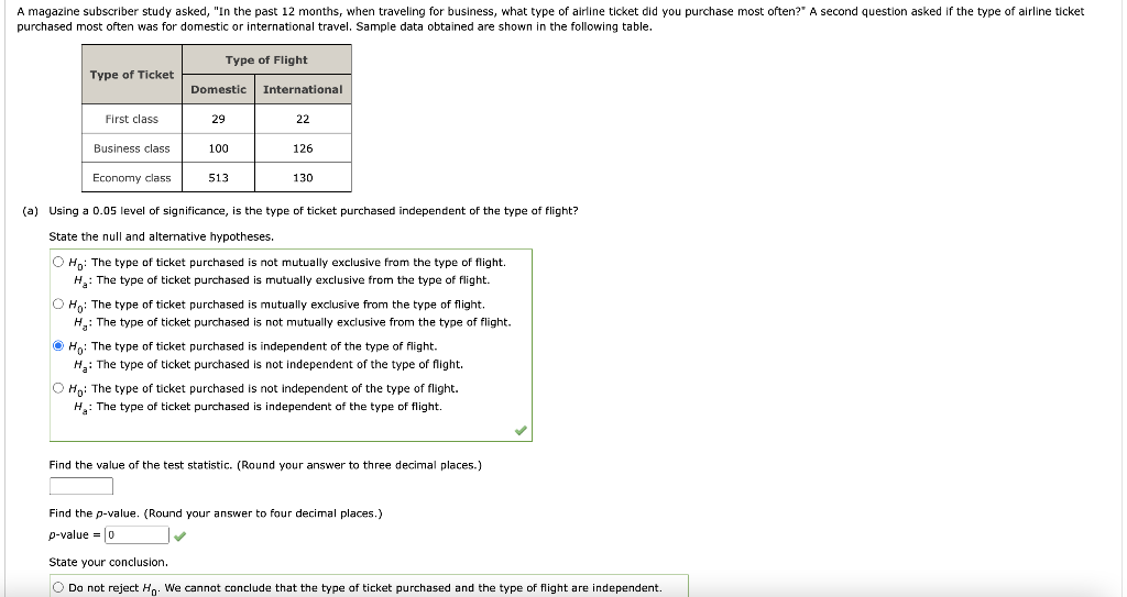 A Magazine Subscriber Study Asked In The Past 12 Months When Traveling For Business What Type Of Airline Ticket Did 1