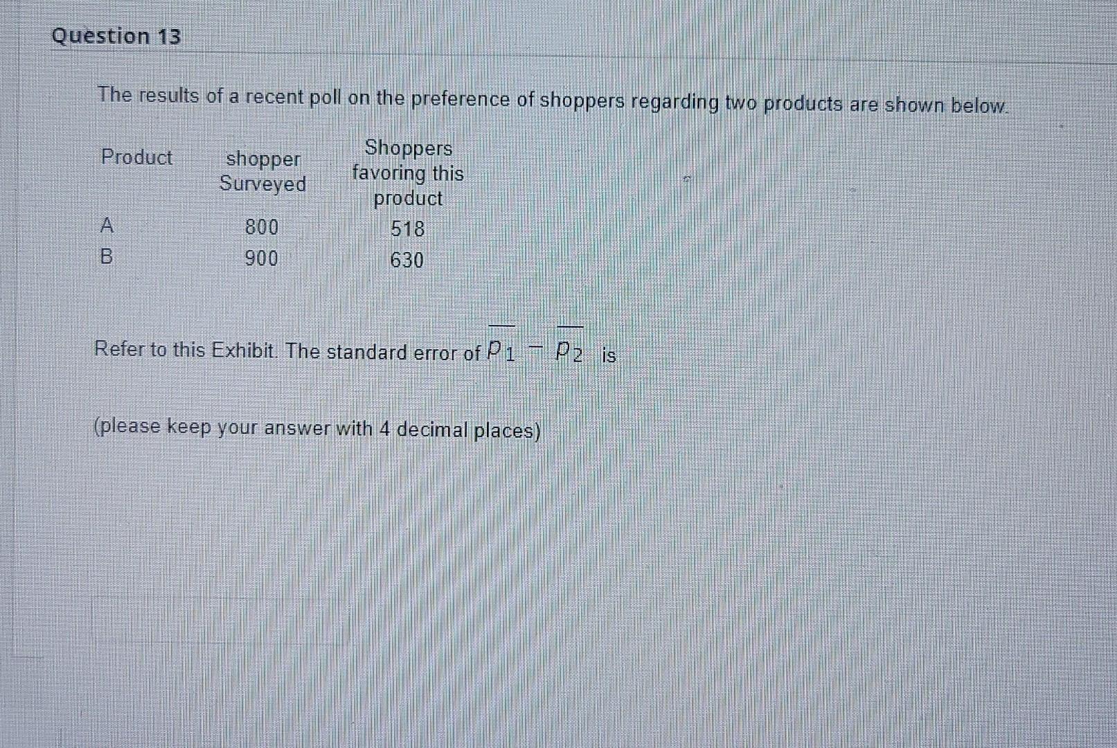 Question 13 The Results Of A Recent Poll On The Preference Of Shoppers Regarding Two Products Are Shown Below Shoppers 1