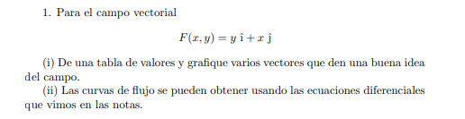 1 For The Vector Field F X Y Y I X J I Give A Table Of Values And Plot Several Vectors That Give A Good Idea 1