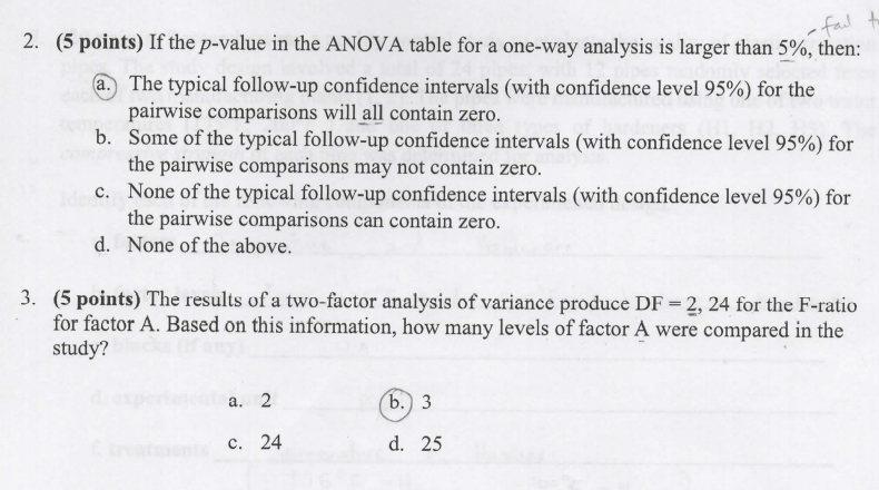 2 5 Points If The P Value In The Anova Table For A One Way Analysis Is Larger Than 5 Then Fail To A The Typical 1