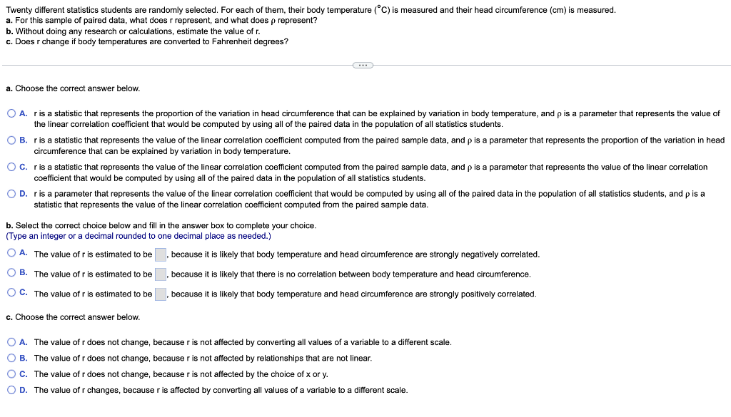 Twenty Different Statistics Students Are Randomly Selected For Each Of Them Their Body Temperature C Is Measured An 1