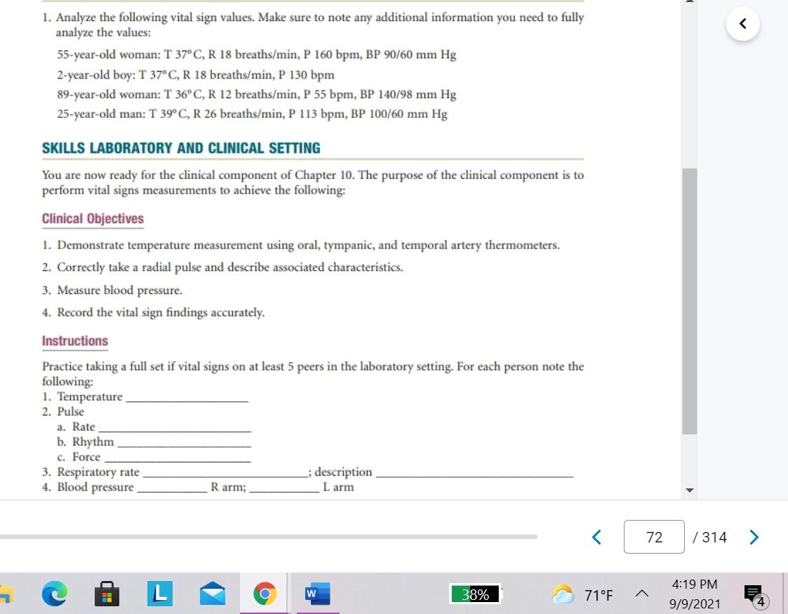 1 Analyze The Following Vital Sign Values Make Sure To Note Any Additional Information You Need To Fully Analyze The V 1