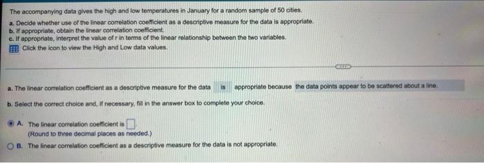 Homework Section 14 4 Homework Question 11 14 4 159 Part 2 Of 3 The Accompanying Data Gives The High And Low Temperatu 7