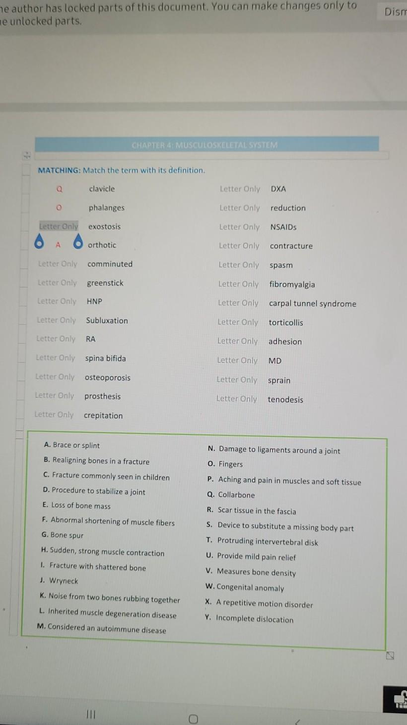 He Author Has Locked Parts Of This Document You Can Make Changes Only To Me Unlocked Parts Dism Chapter 4 Musculoskele 1