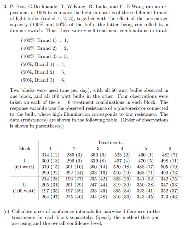 3 P Bist G Deshpande T W Kung R Laifa And C H Wang Ran An Ex Periment In 1995 To Compare The Light Intensities 1