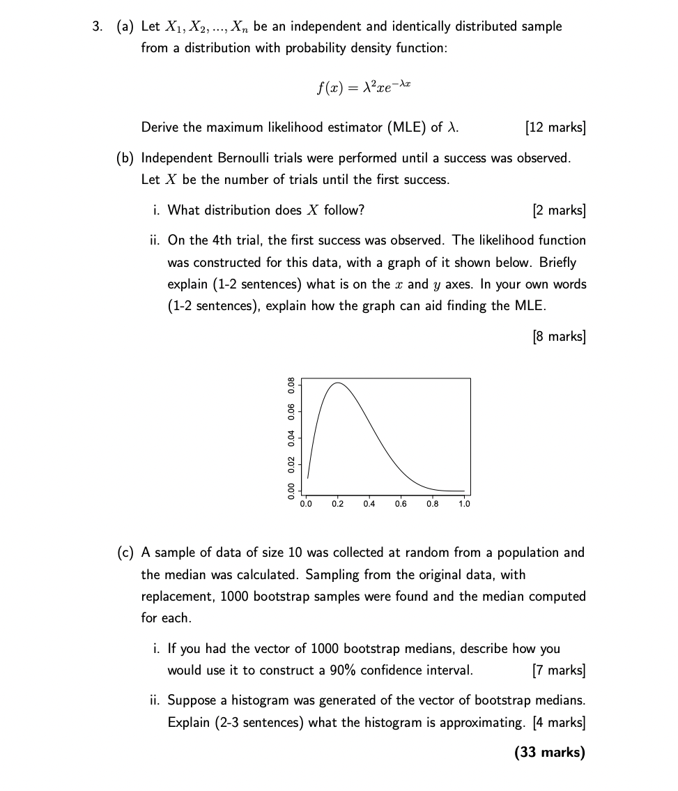 3 A Let X X2 Xn Be An Independent And Identically Distributed Sample From A Distribution With Probability Den 1