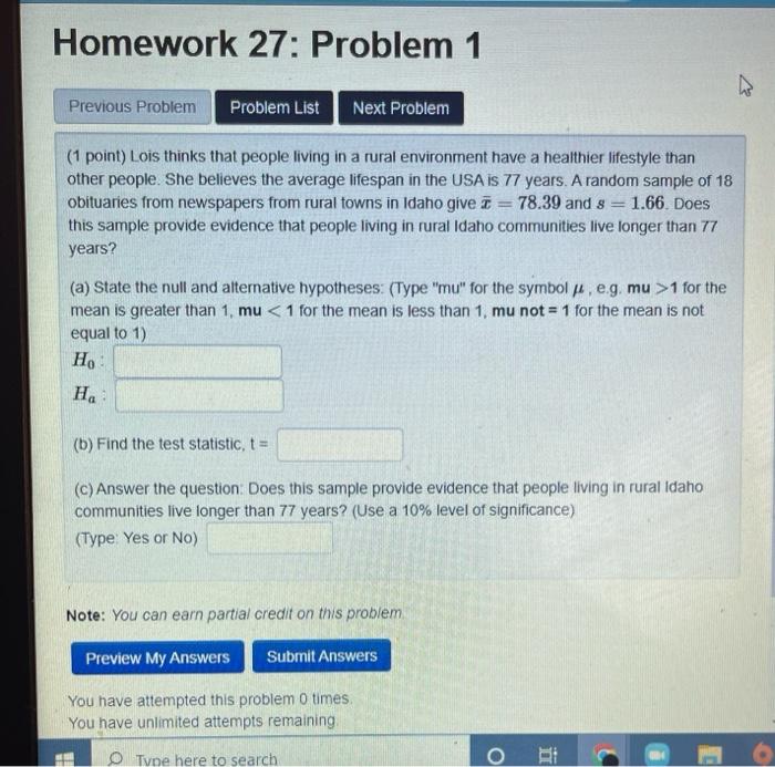 Homework 27 Problem 1 Previous Problem Problem List Next Problem 1 Point Lois Thinks That People Living In A Rural En 1