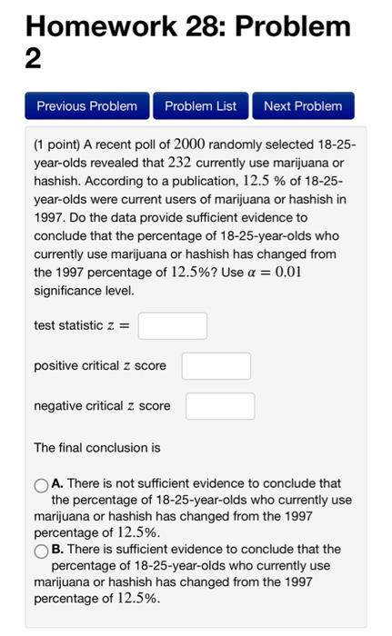 Homework 28 Problem 2 Previous Problem Problem List Next Problem 1 Point A Recent Poll Of 2000 Randomly Selected 18 2 1