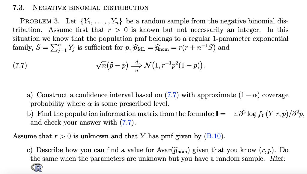 7 3 Negative Binomial Distribution Problem 3 Let Y Yn Be A Random Sample From The Negative Binomial Dis Trib 1