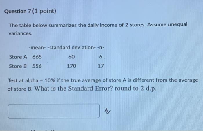 Question 1 1 Point The Table Below Summarizes The Iq Summary Of 2 Groups Group 1 Control And Group 2 Given A Pill Befo 6