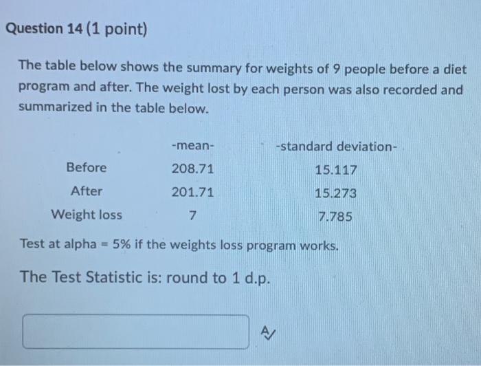 Question 1 1 Point The Table Below Summarizes The Iq Summary Of 2 Groups Group 1 Control And Group 2 Given A Pill Befo 13