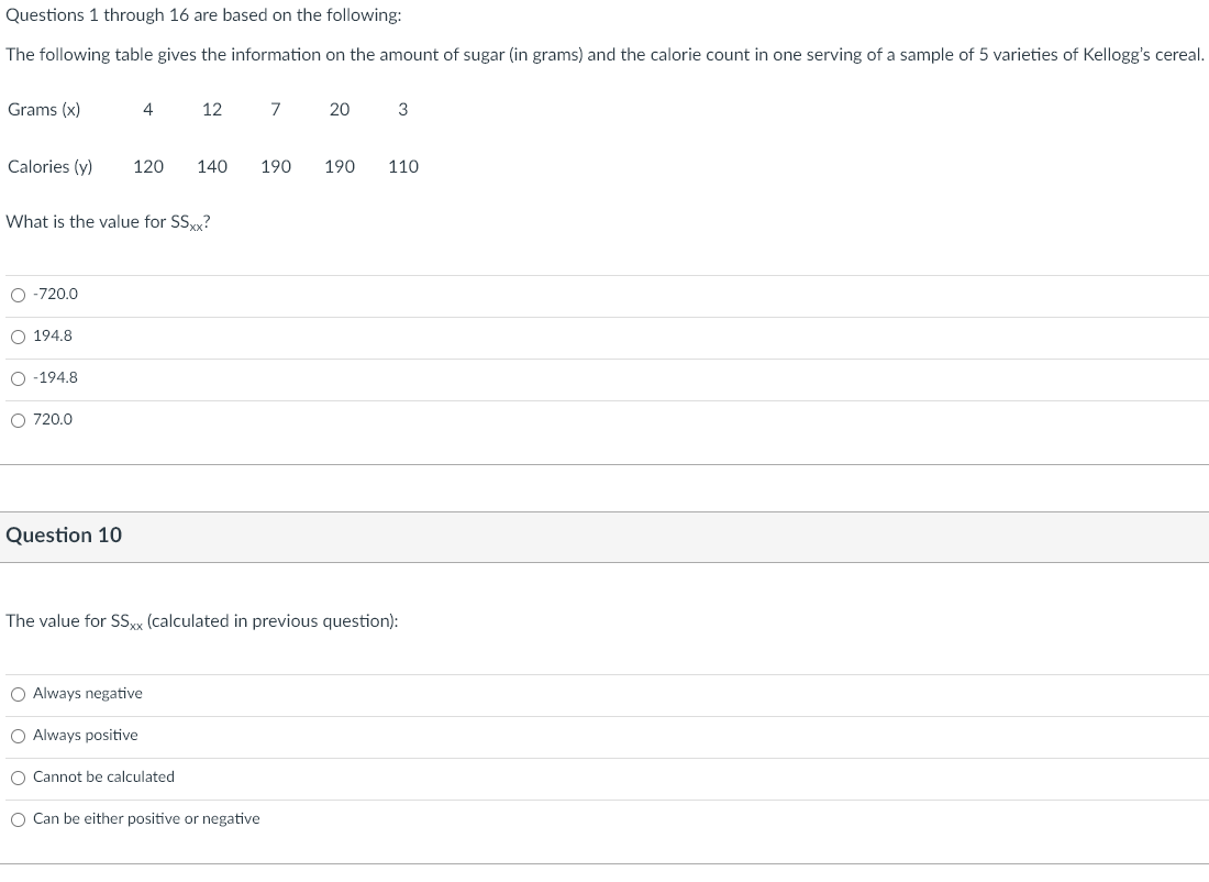 Questions 1 Through 16 Are Based On The Following The Following Table Gives The Information On The Amount Of Sugar In 1