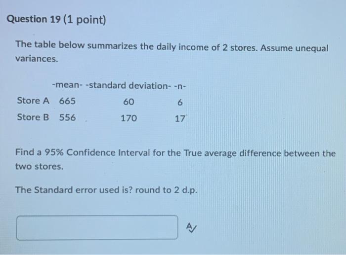 Question 16 1 Point The Table Below Summarizes The Iq Summary Of 2 Groups Group 1 Control And Group 2 Given A Pill Bef 5