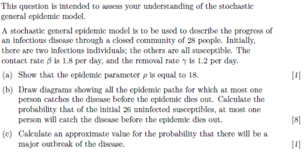 This Question Is Intended To Assess Your Understanding Of The Stochastic General Epidemic Model A Stochastic General Ep 1