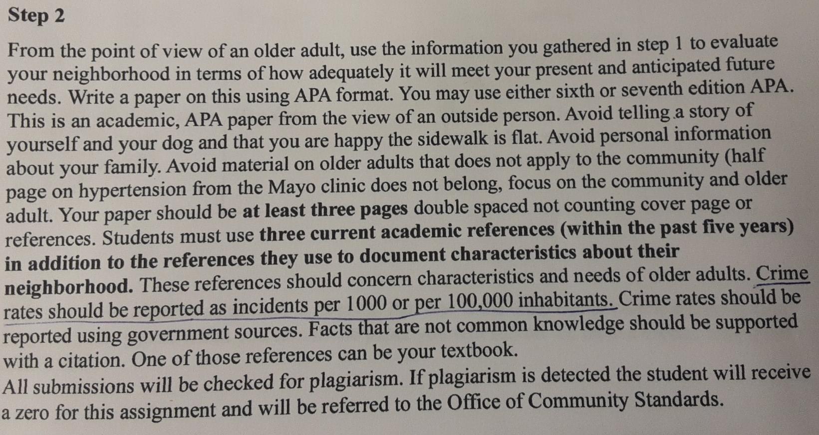 Step 2 From The Point Of View Of An Older Adult Use The Information You Gathered In Step 1 To Evaluate Your Neighborhoo 1