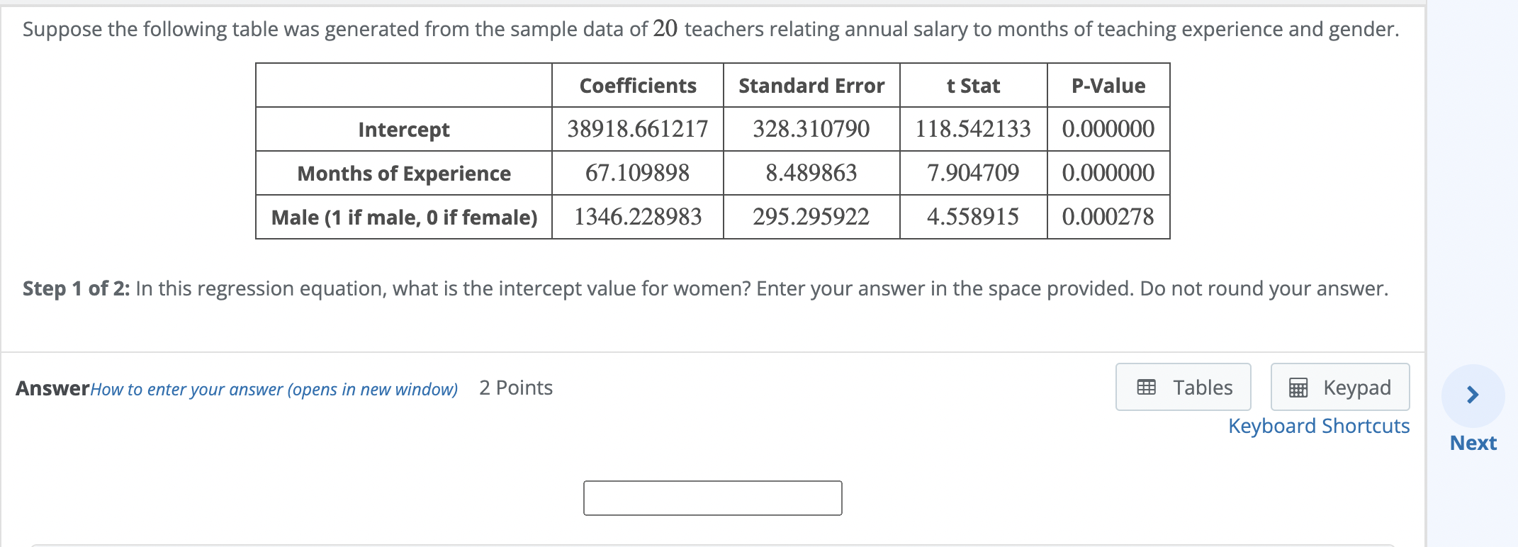 Suppose The Following Table Was Generated From The Sample Data Of 20 Teachers Relating Annual Salary To Months Of Teachi 1